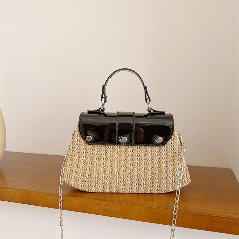 Straw Flap Shoulder Bag Top Handle Versatile Handbag Chain Crossbody