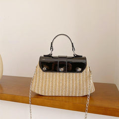 Straw Flap Shoulder Bag Top Handle Versatile Handbag Chain Crossbody