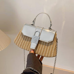 Straw Flap Shoulder Bag Top Handle Versatile Handbag Chain Crossbody