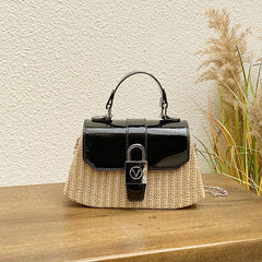 Straw Flap Shoulder Bag Top Handle Versatile Handbag Chain Crossbody