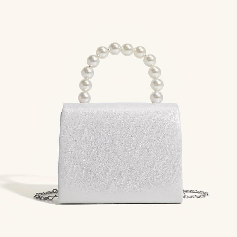 Faux Pearl Flap Shoulder Bag Top Handle Handbag Crossbody Bag