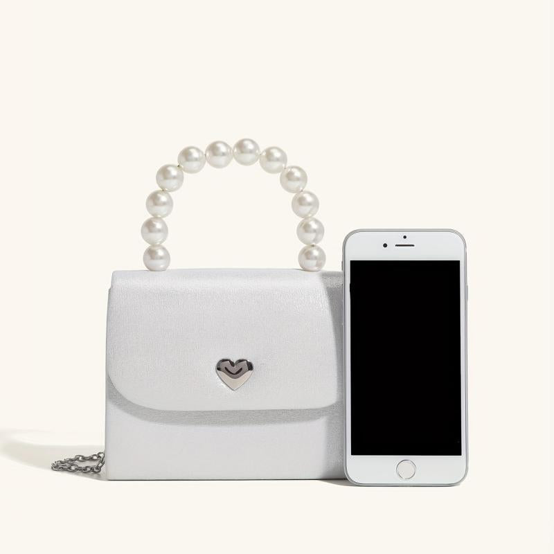Faux Pearl Flap Shoulder Bag Top Handle Handbag Crossbody Bag