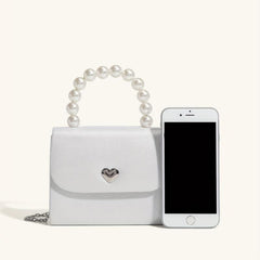 Faux Pearl Flap Shoulder Bag Top Handle Handbag Crossbody Bag