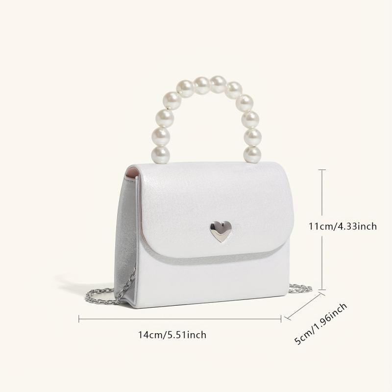 Faux Pearl Flap Shoulder Bag Top Handle Handbag Crossbody Bag