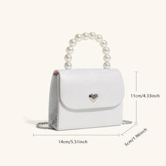 Faux Pearl Flap Shoulder Bag Top Handle Handbag Crossbody Bag