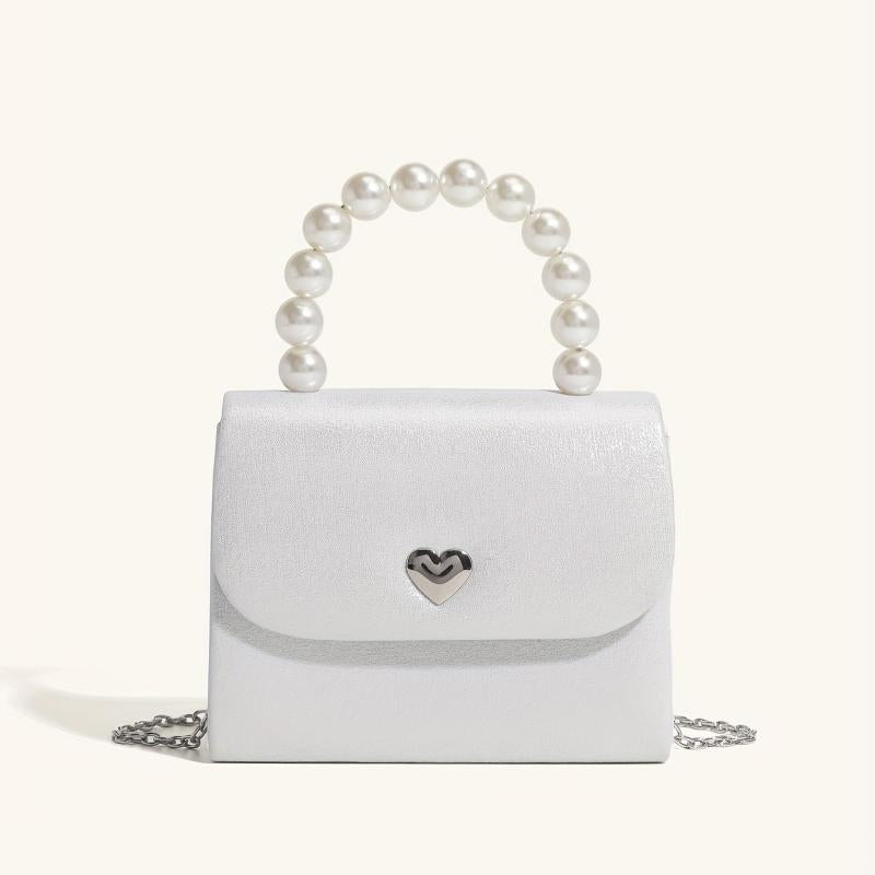 Faux Pearl Flap Shoulder Bag Top Handle Handbag Crossbody Bag