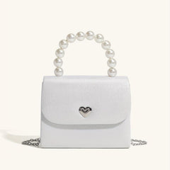 Faux Pearl Flap Shoulder Bag Top Handle Handbag Crossbody Bag