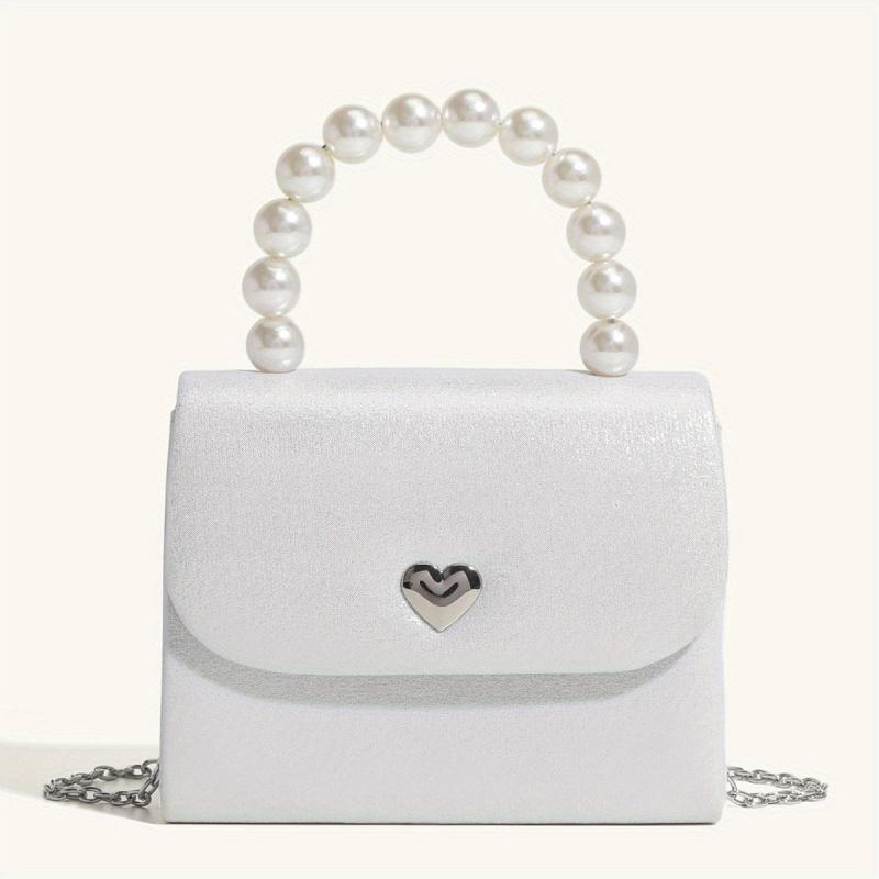 Faux Pearl Flap Shoulder Bag Top Handle Handbag Crossbody Bag