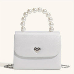 Faux Pearl Flap Shoulder Bag Top Handle Handbag Crossbody Bag