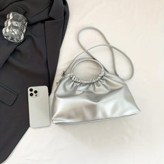 Pleated Glossy Satchel Large Capacity Tote Bag