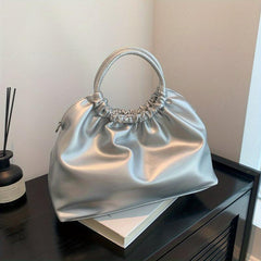 Pleated Glossy Satchel Large Capacity Tote Bag