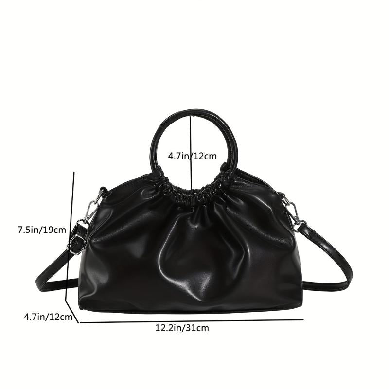 Pleated Glossy Satchel Large Capacity Tote Bag