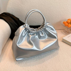 Pleated Glossy Satchel Large Capacity Tote Bag