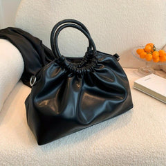 Pleated Glossy Satchel Large Capacity Tote Bag