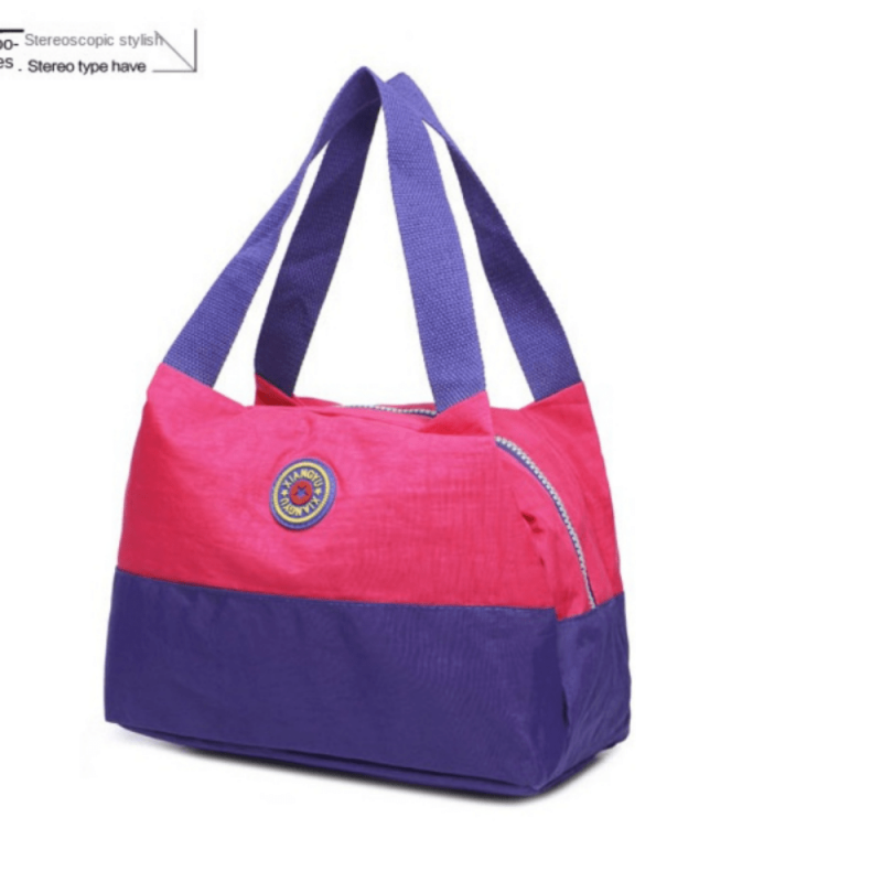 Women's Nylon Beach Shoulder Bag with Zipper, Casual Travel Storage