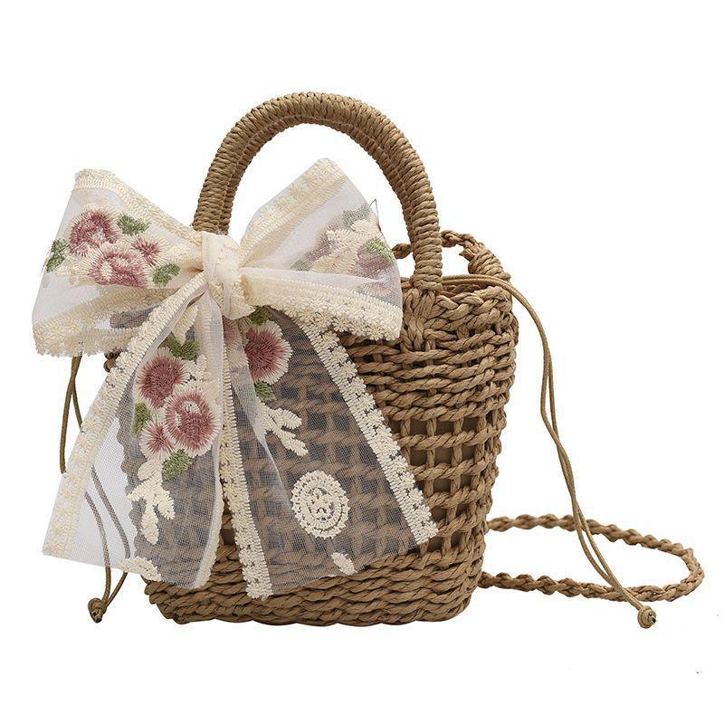 Straw Beach Bag Casual Summer Bucket Bag Women's Shoulder Bag