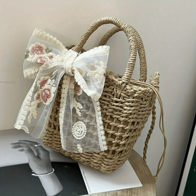 Straw Beach Bag Casual Summer Bucket Bag Women's Shoulder Bag