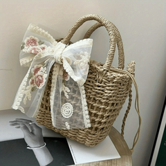 Straw Beach Bag Casual Summer Bucket Bag Women's Shoulder Bag