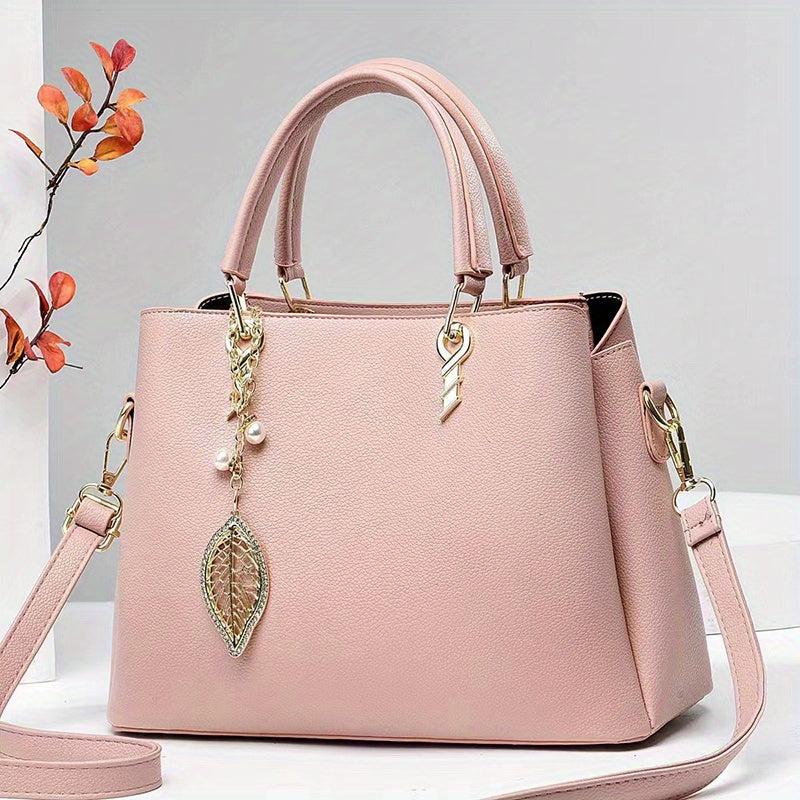 Large Capacity Crossbody Bag Leaf & Faux Pearl Pendant Shoulder Bag
