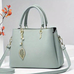 Large Capacity Crossbody Bag Leaf & Faux Pearl Pendant Shoulder Bag