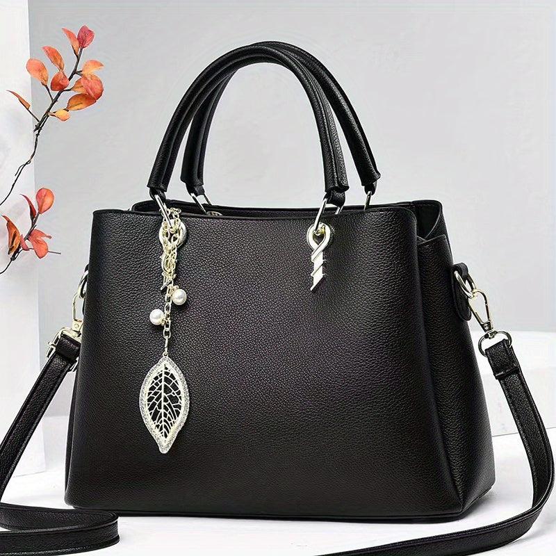 Large Capacity Crossbody Bag Leaf & Faux Pearl Pendant Shoulder Bag