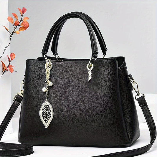 Large Capacity Crossbody Bag Leaf & Faux Pearl Pendant Shoulder Bag
