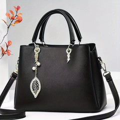 Large Capacity Crossbody Bag Leaf & Faux Pearl Pendant Shoulder Bag