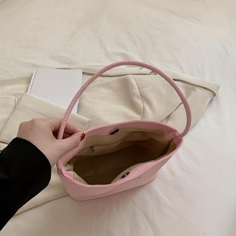 Magnetic Button Canvas Tote Bag Lightweight Shoulder Bag