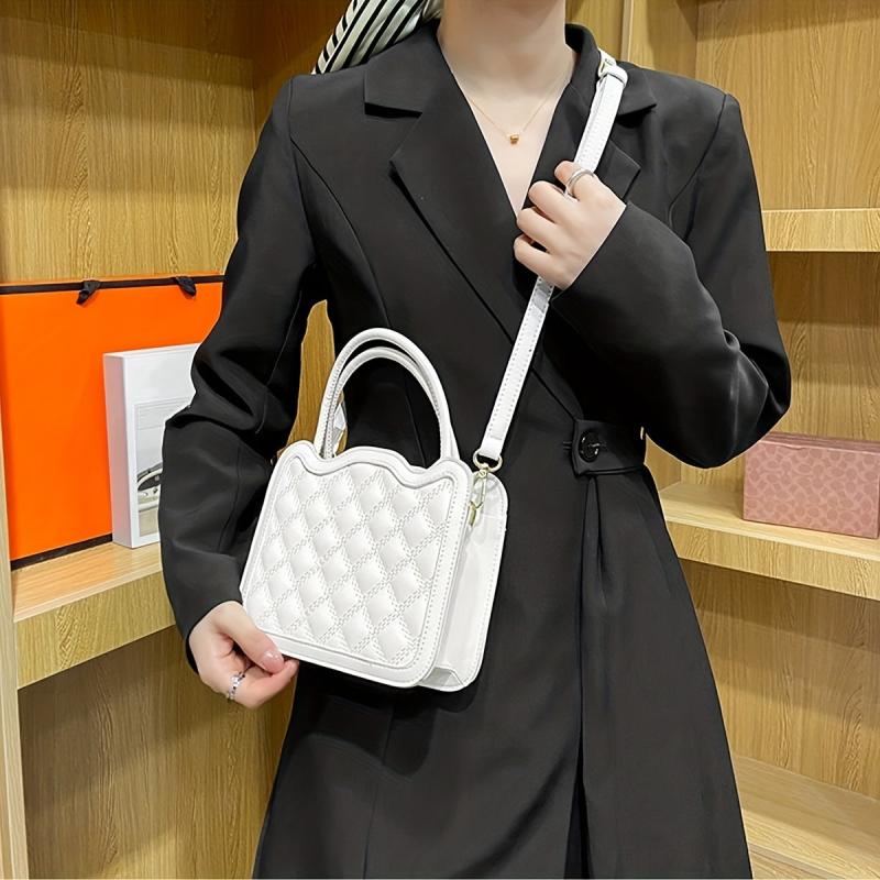 Top Handle Square Handbag PU Leather Shoulder Bag