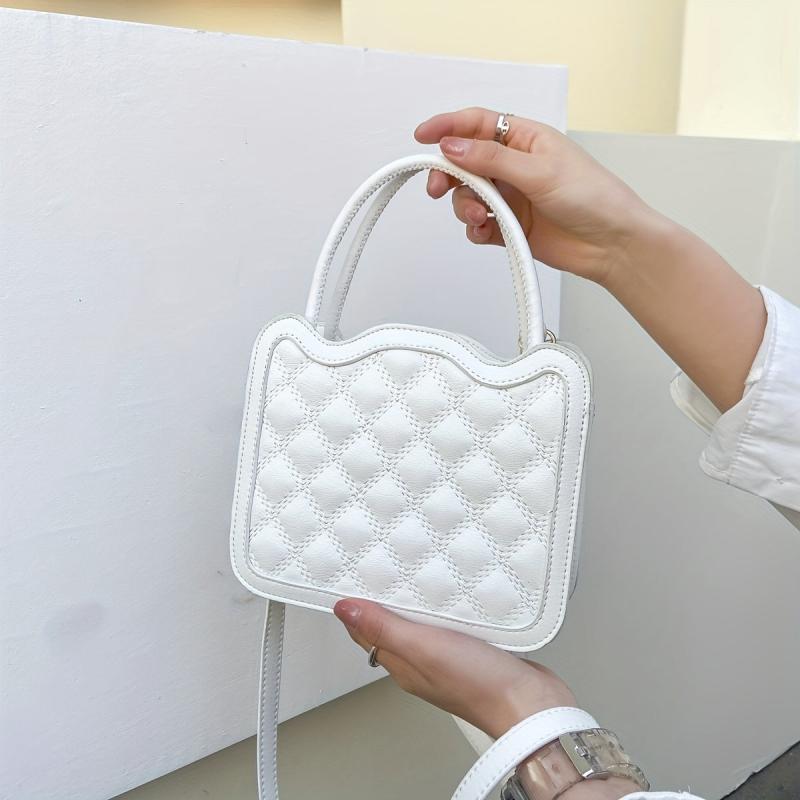 Top Handle Square Handbag PU Leather Shoulder Bag