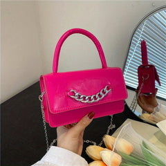 Mini Chain Crossbody Bag Glossy Top Handle Satchel Purse
