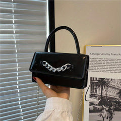 Mini Chain Crossbody Bag Glossy Top Handle Satchel Purse