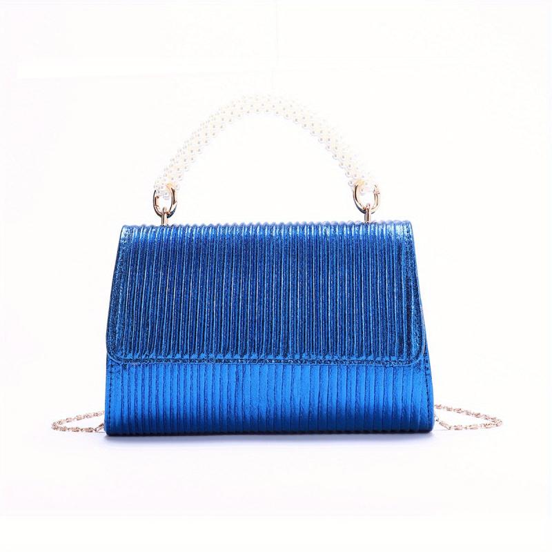 Satin Ruched Evening Handbag Faux Pearl Handle Prom Purse Clutch