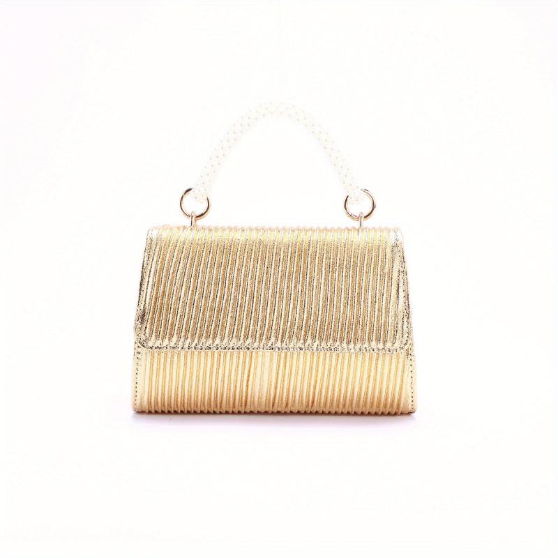 Satin Ruched Evening Handbag Faux Pearl Handle Prom Purse Clutch