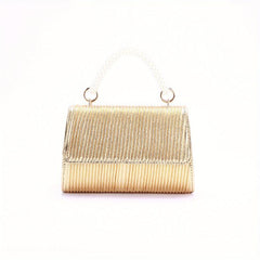Satin Ruched Evening Handbag Faux Pearl Handle Prom Purse Clutch