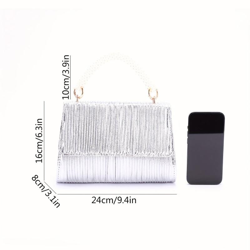Satin Ruched Evening Handbag Faux Pearl Handle Prom Purse Clutch