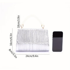 Satin Ruched Evening Handbag Faux Pearl Handle Prom Purse Clutch