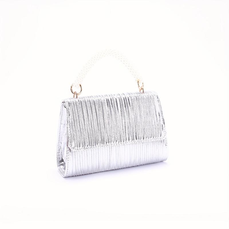 Satin Ruched Evening Handbag Faux Pearl Handle Prom Purse Clutch