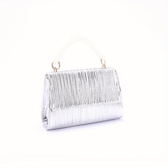 Satin Ruched Evening Handbag Faux Pearl Handle Prom Purse Clutch