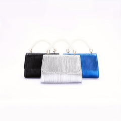 Satin Ruched Evening Handbag Faux Pearl Handle Prom Purse Clutch