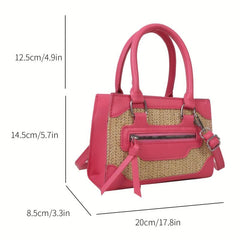 Straw Crossbody Satchel Bag PU Leather Top Handle Shoulder Bag