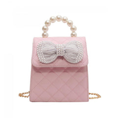 Faux Pearl Handle Quilted Shoulder Bag with Bow Decor