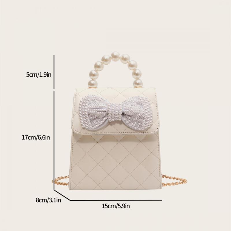 Faux Pearl Handle Quilted Shoulder Bag with Bow Decor