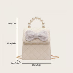 Faux Pearl Handle Quilted Shoulder Bag with Bow Decor