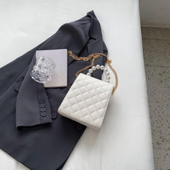 Faux Pearl Handle Quilted Shoulder Bag with Bow Decor