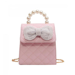 Faux Pearl Handle Quilted Shoulder Bag with Bow Decor
