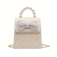 Faux Pearl Handle Quilted Shoulder Bag with Bow Decor