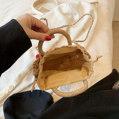 Straw Drawstring Crossbody Bag Casual Fashionable Purse