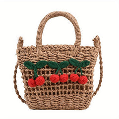 Straw Drawstring Crossbody Bag Casual Fashionable Purse