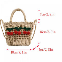 Straw Drawstring Crossbody Bag Casual Fashionable Purse